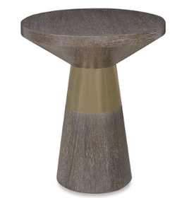 Walnut Accent Table with Brass Finished Collar