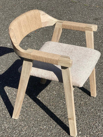 Neutral Wood and Woven Rush Dining Chairs