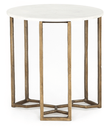 Geometric Side Table in Raw Brass and Marble