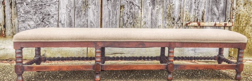 English 19th Century Oak Long Barley Twist Bench