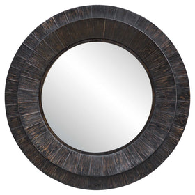 Round Mirror in Dark Wood with a Carved Finish