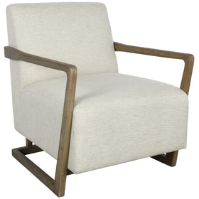 Accent Chair in Neutral Fabric and Wood Frame