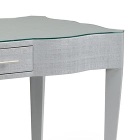Grey Desk with Raffia Finish, & a Glass Top - Hamptons Furniture, Gifts, Modern & Traditional