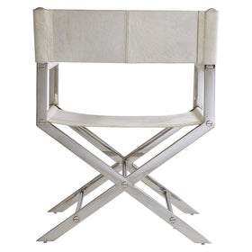White, hair on hide directors chair with Chrome Frame