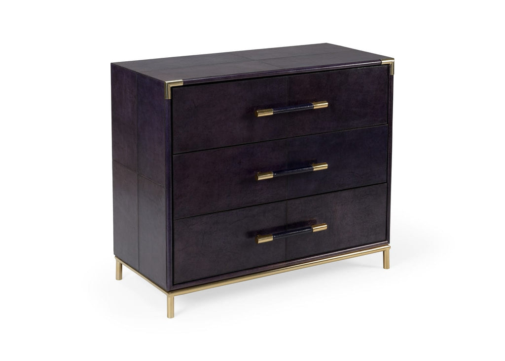 Blue Leather Dresser with Brass Accents – English Country Home