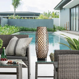 23" Woven Tall Outdoor Table Lamp - Cordless, Rechargeable Bulb