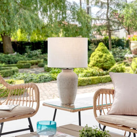 25" Textured Outdoor Table Lamp - Cordless, Rechargeable Bulb