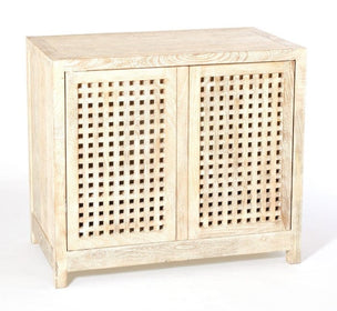 Whitewashed Mango 2-Door Lattice Cabinet