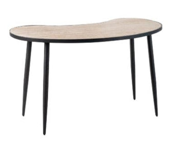 Kidney-Shaped Whitewashed Pine Desk on Iron Base