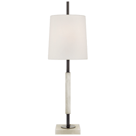 Lexington Medium Table Lamp in Bronze and Alabaster with Linen Shade