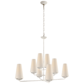 Fontaine Large Offset Chandelier in Plaster White with Linen Shades