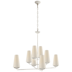 Offset Plaster Chandelier with Linen Shades - Hamptons Furniture, Gifts, Modern & Traditional