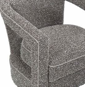 Open Side Swivel Chair in Grey and White Boucle