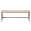 Natural Finish Mahogany Bench with Taupe and white flat rope