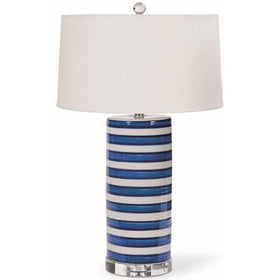 Ceramic Blue Striped Column Lamp - Hamptons Furniture, Gifts, Modern & Traditional