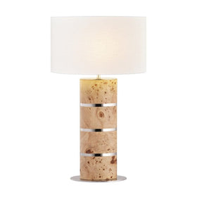 Burled Wood and Nickel Table Lamp