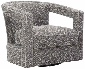 Open Side Swivel Chair in Grey and White Boucle