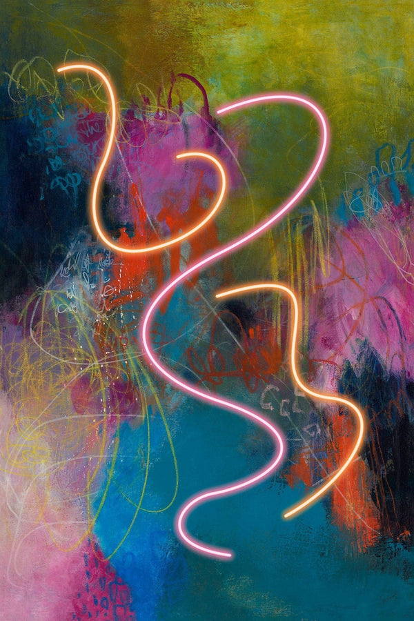 Brightly Colored Abstract Canvas with Neon Light Embellishment