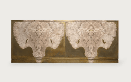 Aged Brass Console with Wood Pattern