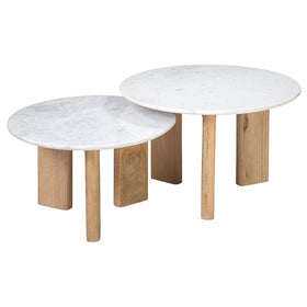 Mango Wood Coffee Table Set with Marble Top