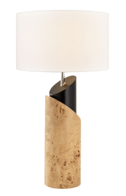 Matte Black & Burled Wood Table Lamp