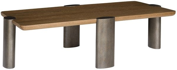 Coffee Table with Wirebrushed Oak Top, Textured Bronze Finish Base