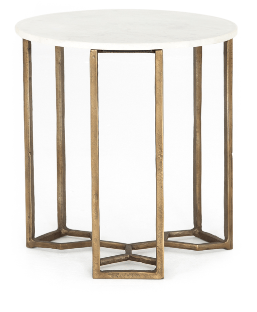 Geometric Side Table in Raw Brass and Marble