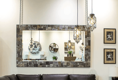 Large Mirror in Metal Covered Wood