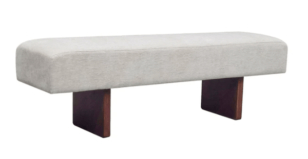 Upholstered Bench with Walnut Plank Base