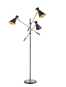 Black and Brass Metal 73'' High 3-Light Spotlight Style Floor Lamp