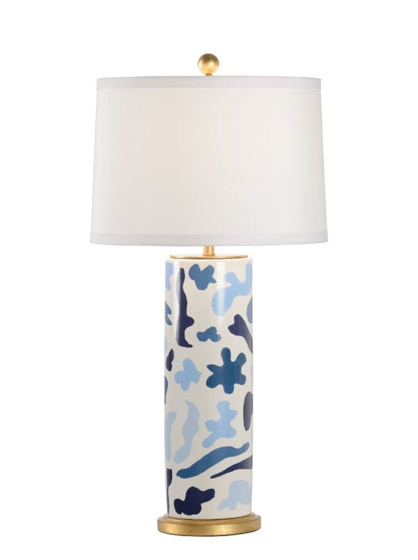 Ceramic Lamp with Hand Painted Blue Designs.