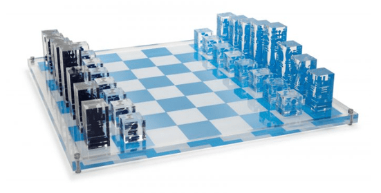 Acrylic Chess Set, Bright Blue
