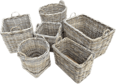 Grey Round Rattan Basket on wheel