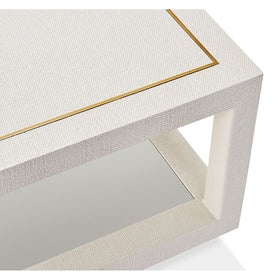 Linen Covered Two Tier Coffee Table with metal accents