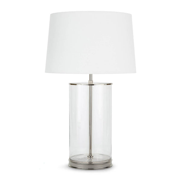 Cylindrical Glass & Nickel Table Lamp