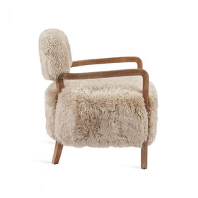 Genuine Tibetan Lamb Armchair on Oak Frame in Warm Honey Tones