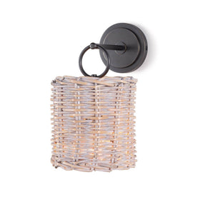 Handwoven rattan Shade Sconce with Bronze Bracket