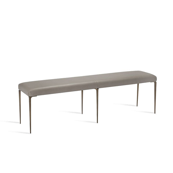 Leather and Stainless Steel Bench in Taupe Leather
