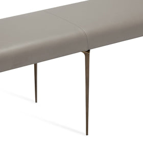 Leather and Stainless Steel Bench in Taupe Leather