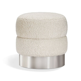Plush Sherpa Stool with Nickel or Brass Base