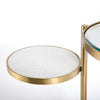 Brass side table with movable extra table in white marble