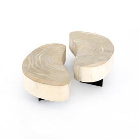 Bleached Kidney Shaped Coffee Tables in Two Heights