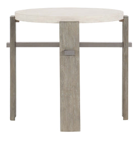 Round Modern Side Table in Grey and Linen Finish