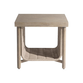 Oak Side Table with Woven Shelf