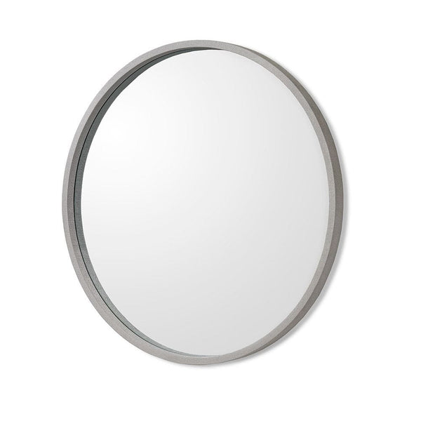 Faux Linen in Grey Round Mirror