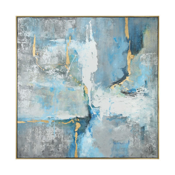 Hand Painted Abstract Canvas with Thin Gold Frame
