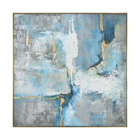 Hand Painted Abstract Canvas with Thin Gold Frame