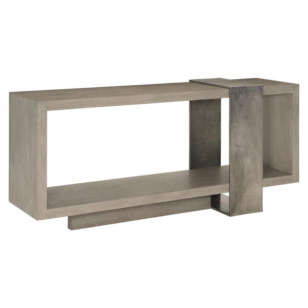 Oak Console Table with Open Base and wrapped in metal