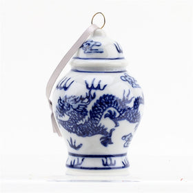 Miniature Blue and White China Jars, Christmas Ornaments