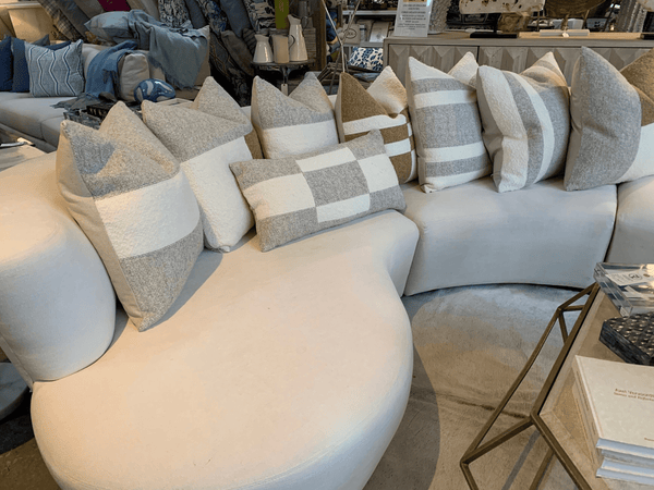 wool and down throw pillows in grey and white
